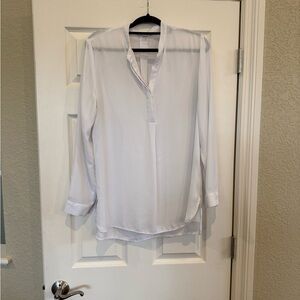 Peter Nygard White Long-Sleeve Split-Neck Blouse